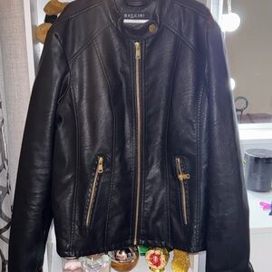 Baccini Black Leather Jacket with Gold Zippers